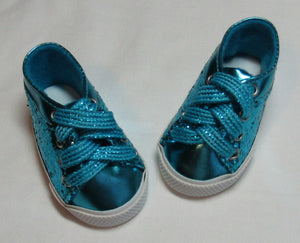 18" & 15" Doll Glitter No-Tie Tennis Shoes: Teal