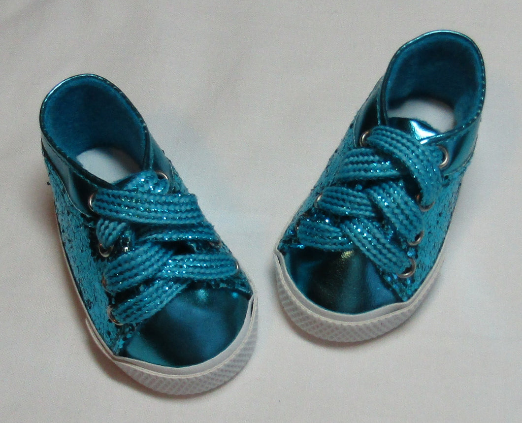 Teal Glitter No-Tie Tennis Shoes