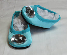 Load image into Gallery viewer, Blue Satin Finish Flats with Large Gem
