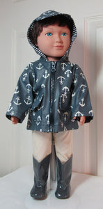 18" Doll Raincoat: Gray W Anchors