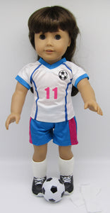 18" Doll Soccer 6 Pc Outfit: Blue, Pink & White