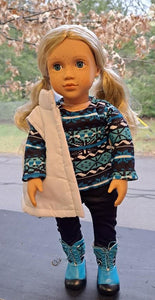 18" Doll Winter Boho 5 Pc Outfit: Blue Ikat