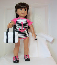 Load image into Gallery viewer, 18&quot; Doll 4 Pc Swim Set: Hot Pink &amp; Black w Fleece Robe
