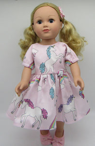 18" Doll Unicorn Dress: Pale Pink