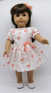 18" Doll Flamingo Dress: Peach & White