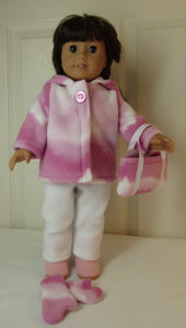 18" Doll Fleece Winter 4 Pc Outfit: Pink & White