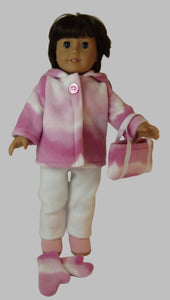 18" Doll Fleece Winter 4 Pc Outfit: Pink & White