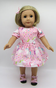 18" Doll Unicorn & Hearts Dress: Pink