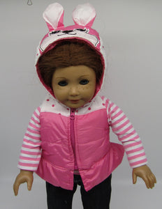 18" Doll Puffy Bunny Vest: Pink