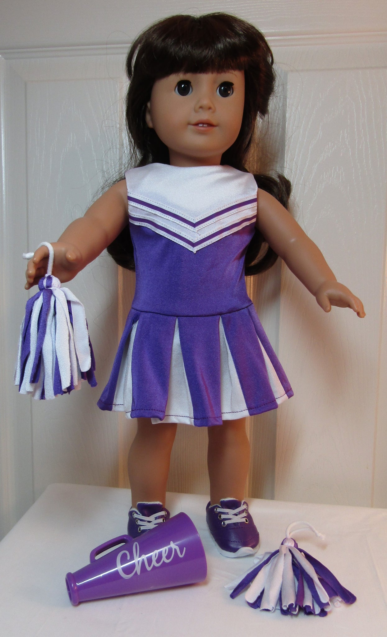 18 Doll Cheer 5 Pc Outfit: Purple – Handmade Designs for Dolls