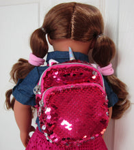 Load image into Gallery viewer, 18&quot; Doll Sequin Unicorn Backpack: Hot Pink
