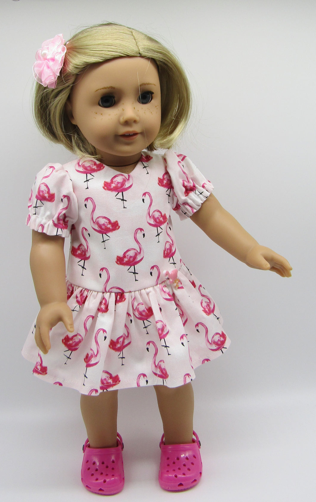 White & Pink Flamingo Drop Waist Dress
