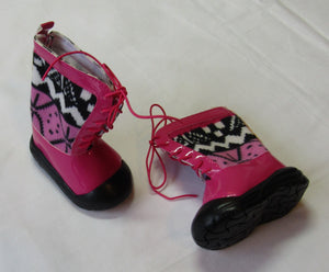 18" Doll Ikat Snow Boots: Pink & Black
