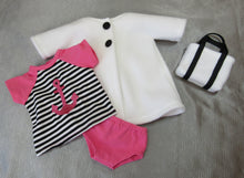 Load image into Gallery viewer, 18&quot; Doll 4 Pc Swim Set: Hot Pink &amp; Black w Fleece Robe
