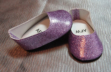 Load image into Gallery viewer, 18&quot; &amp; 15&quot; Doll Glittery Dress Shoes: Light Purple
