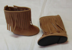 18" Doll Fringe Boots: Tan Faux Suede
