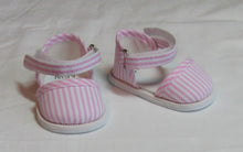 Load image into Gallery viewer, 18&quot; &amp; 15&quot; Doll Closed-Toe Sandals: Pink &amp; White Striped
