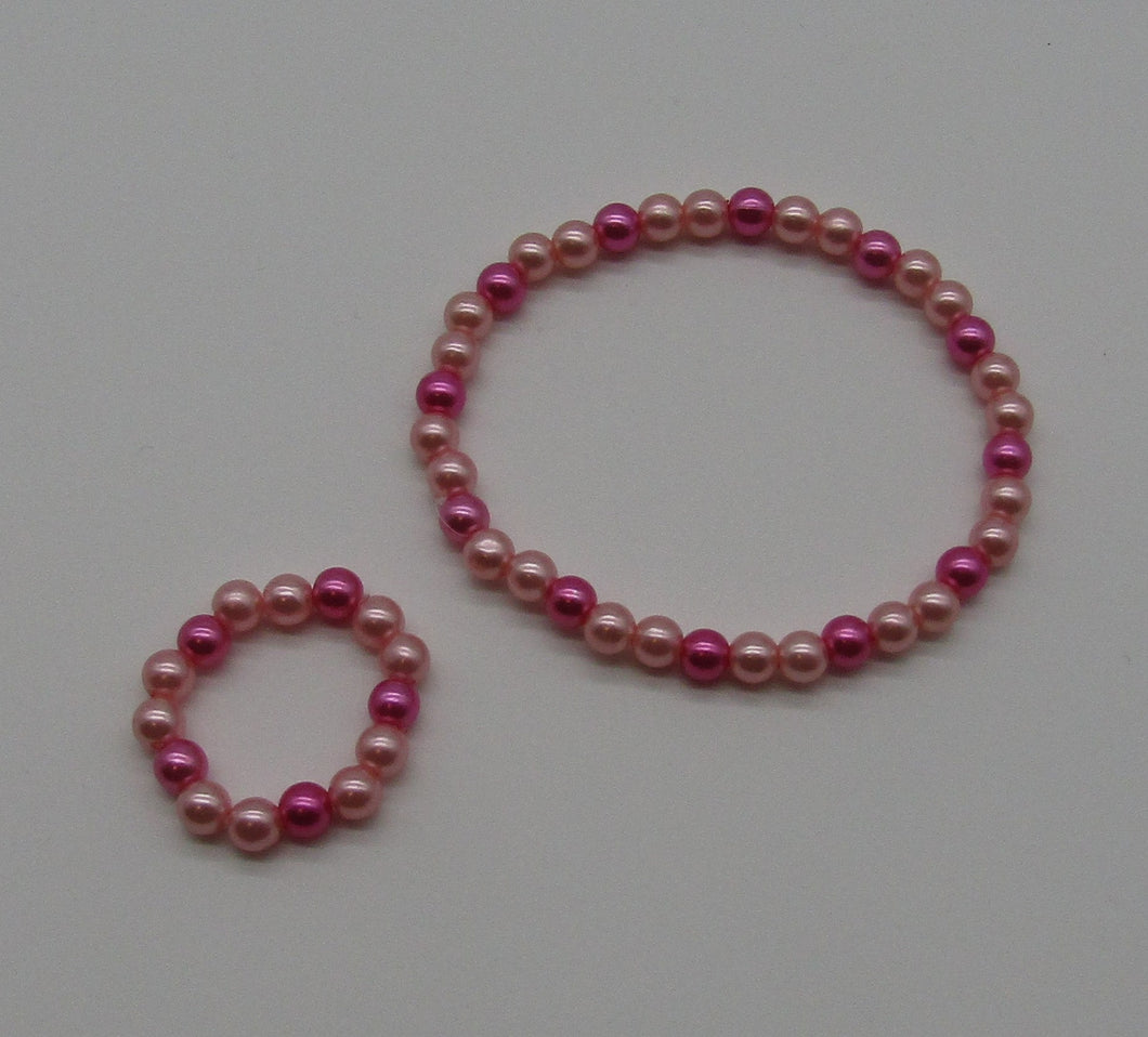Pink Beaded Bracelet and Necklace Set