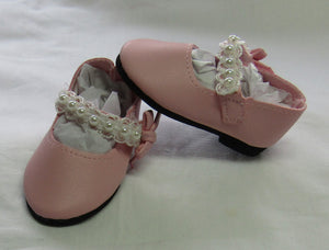 18" & 15" Doll Lace & Pearl Dress Shoes: Pink