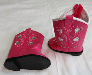 18" Doll Western Boots w Hearts: Hot Pink