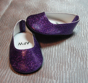 18" & 15" Doll Glittery Dress Shoes: Purple