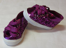 Load image into Gallery viewer, 18&quot; &amp; 15&quot; Doll Glitter No-Tie Tennis Shoes: Purple
