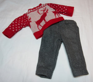 Red Deer Sweater & Grey Pants