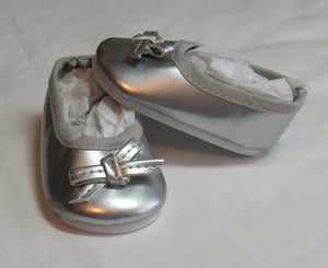 18" & 15" Doll Ballet Flats w Thin Bow: Silver