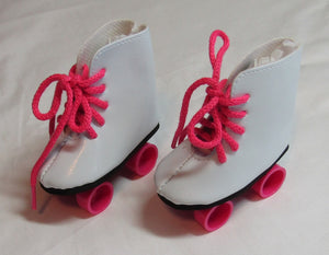 18" Doll Roller Skates: White & Hot Pink