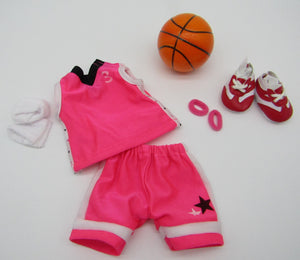 Wellie Wisher (14" Doll) Basketball 6 Pc Set: Pink