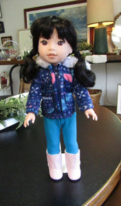 14" Wellie Wisher Doll Winter Coat & Leggings: Blue