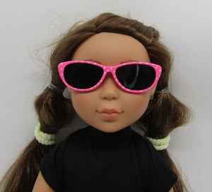 14" Wellie Wisher Doll Sunglasses: Pink & White Dotted