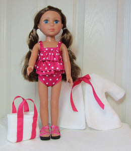 14" Wellie Wisher Doll 4 Pc Swim Set: Hot Pink