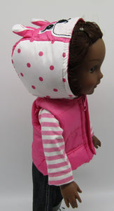 Wellie Wisher (14"Doll) Pink Puffy Bunny Vest
