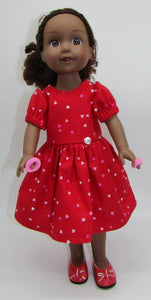 14" Wellie Wisher Doll Heart Dress: Red
