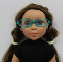 Load image into Gallery viewer, 14&quot; Wellie Wisher Doll Rectangular Glasses: Teal
