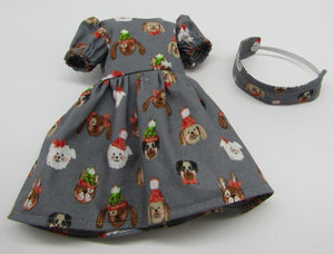 Wellie Wisher (14" doll) Puppy Christmas Dress