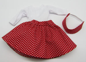 14" Wellie Wisher Doll Skirt & Top: Red Heart