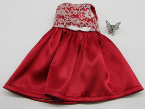Wellie Wisher (14" Doll) Fancy Dress: Red Satin & Lace