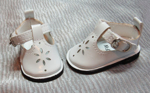 14" Wellie Wisher Doll Buckle Shoes with Sunburst Cutout: White